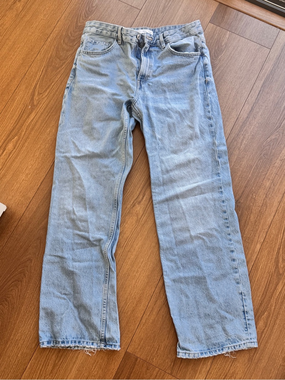 Mango Medium Rise Light Blue Straight Jeans Size 8 New